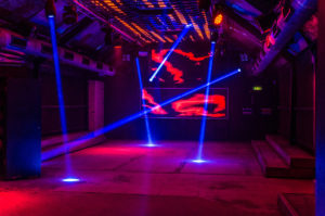 red and blue nightclub lighting